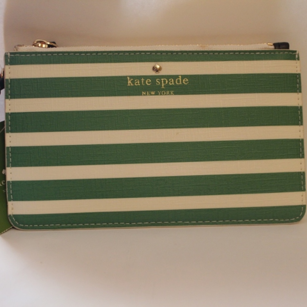 Kate Spade Green and White striped wristlet - Picture 6 of 6